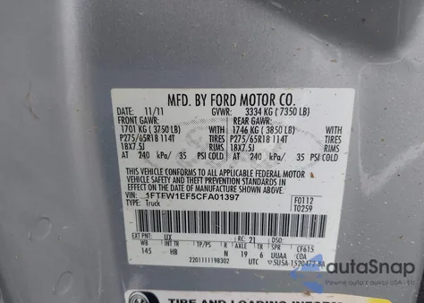 2012 Ford F150 Supercrew from USA, damaged, VIN 1FTFW1EF5CFA01397